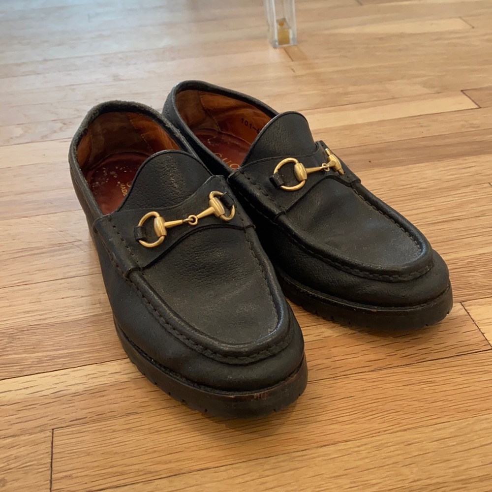 Black leather Gucci loafers